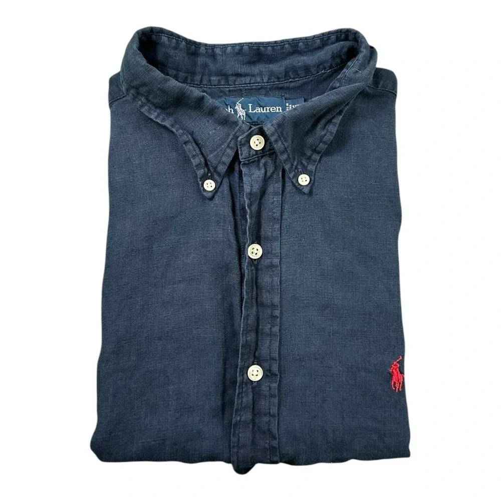 Polo Ralph Lauren Blue Pure Linen Blake VTG S/S Button Front Size XL